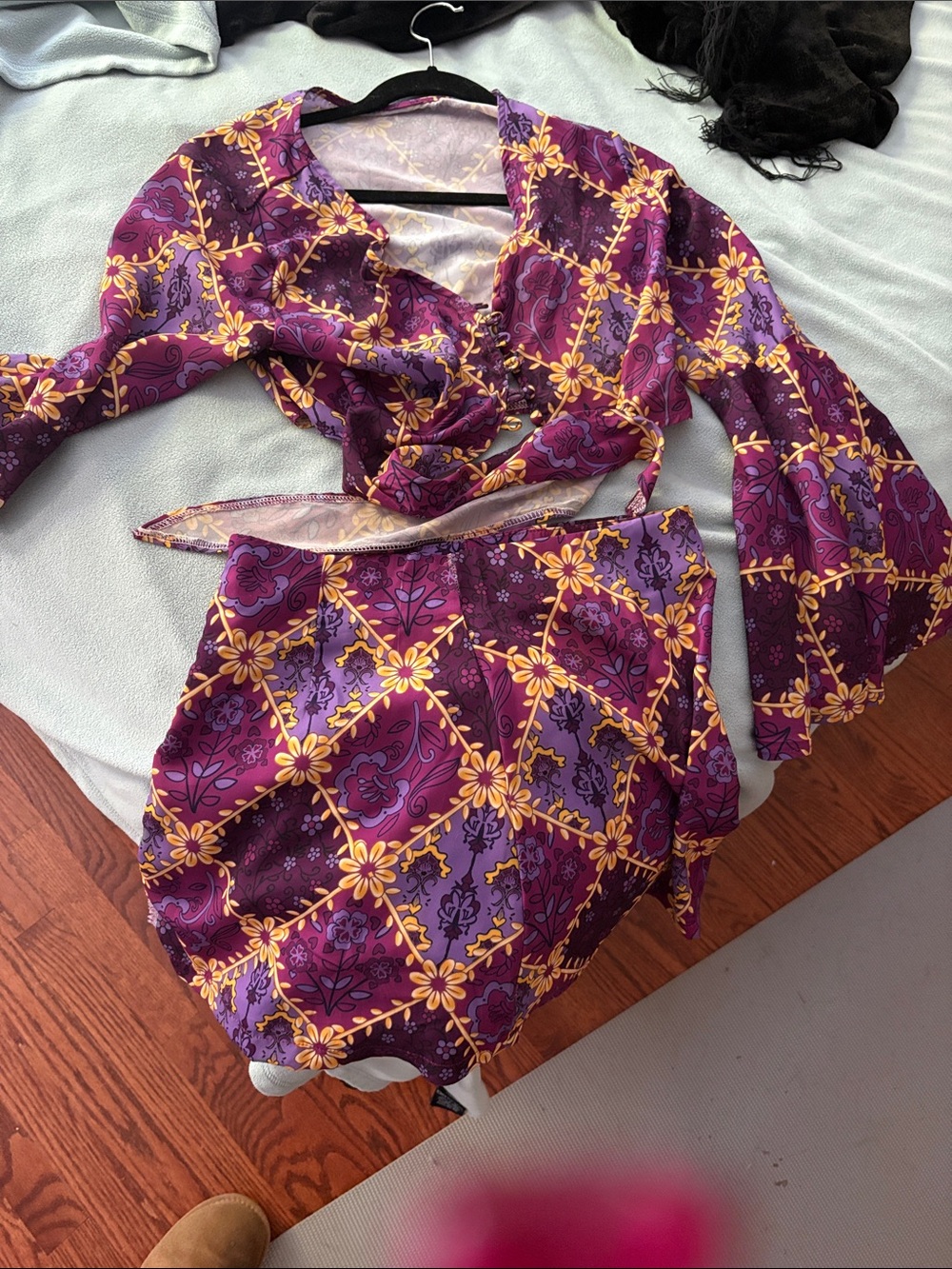 Purple Floral Two-Piece Wrap Set